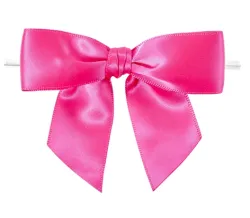 Fuchsia Pre-Tied Satin Bows with Twist Ties